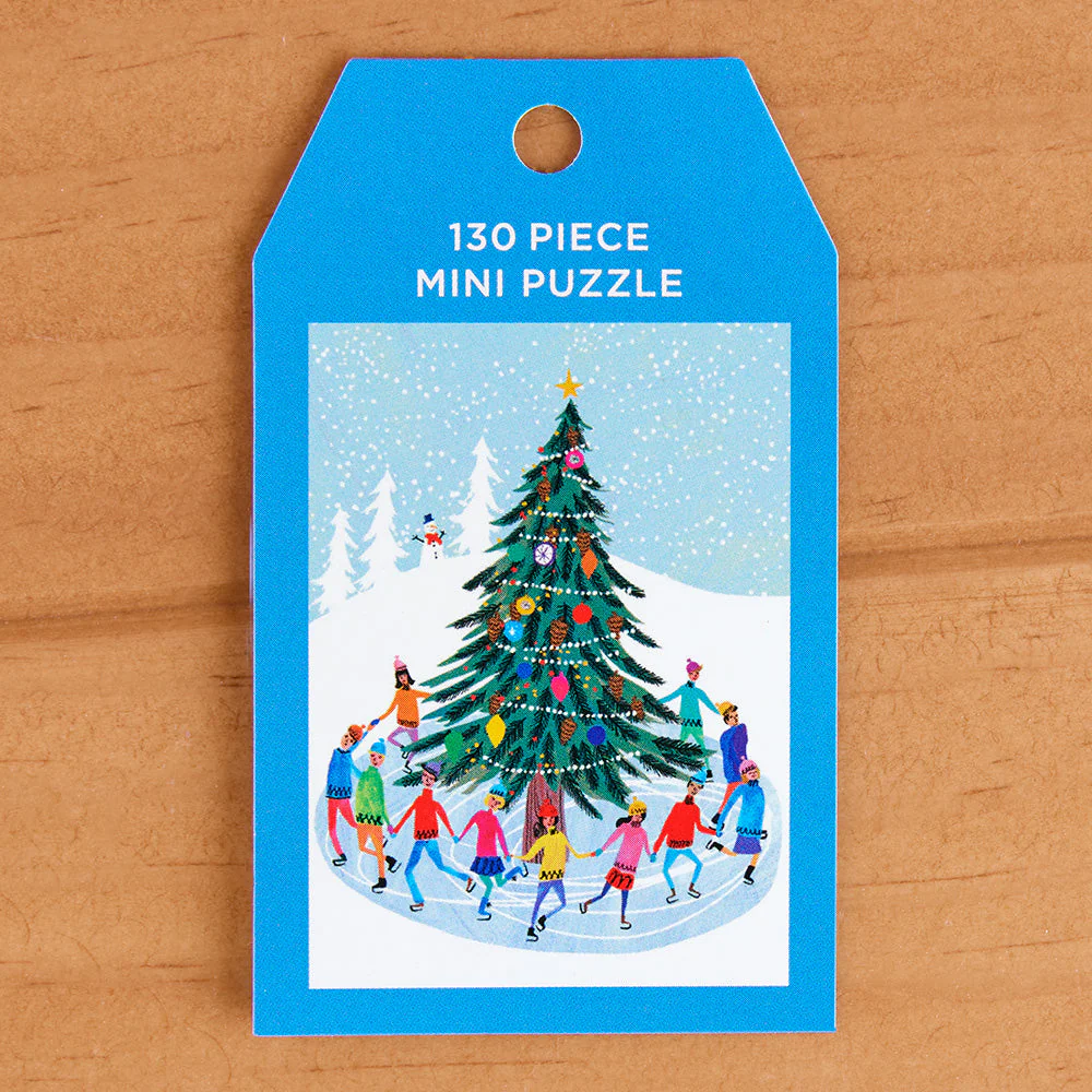 130 Piece Mini Jigsaw Puzzle in Ornament Box, Christmas Tree and Skaters - Image 2