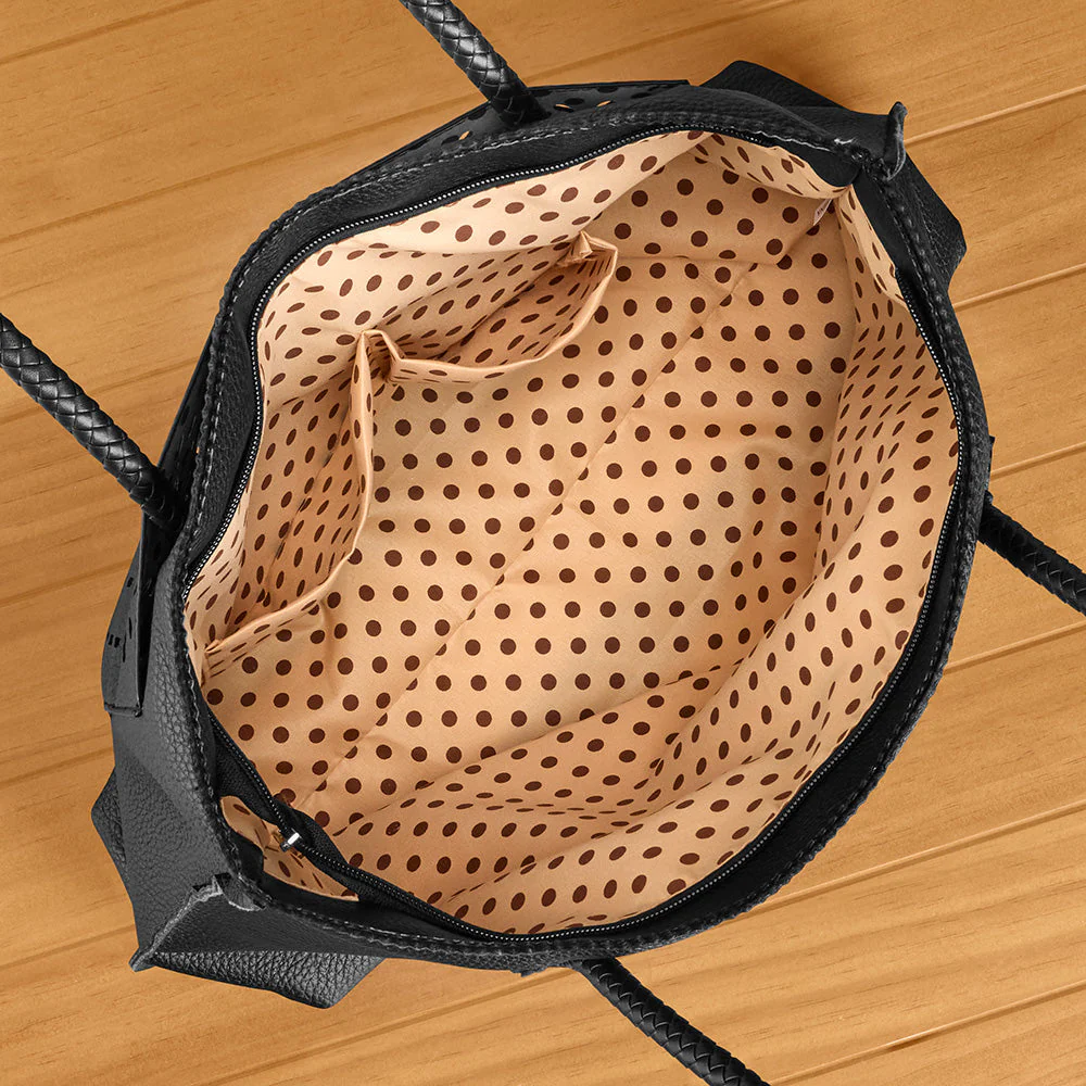 22 Tote Vegan Leather Flower Zip Tote Handbag with Pockets - Image 2