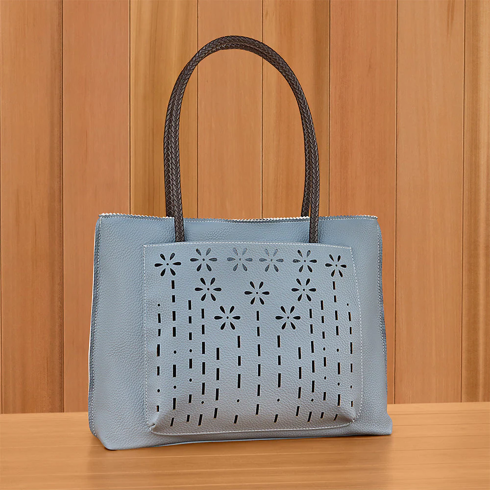 22 Tote Vegan Leather Flower Zip Tote Handbag with Pockets - Image 3