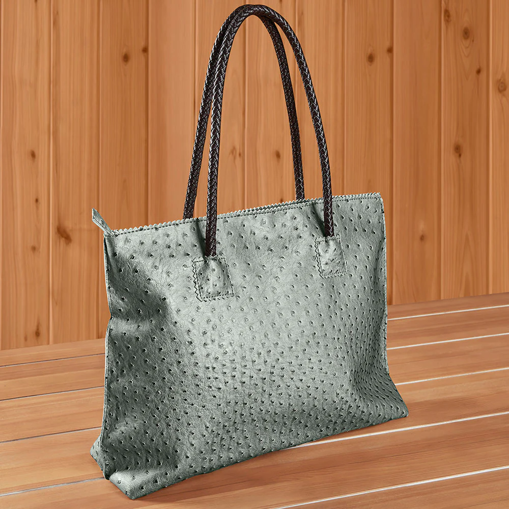 22 Tote Vegan Ostrich Leather Zip Tote Handbag - Image 2