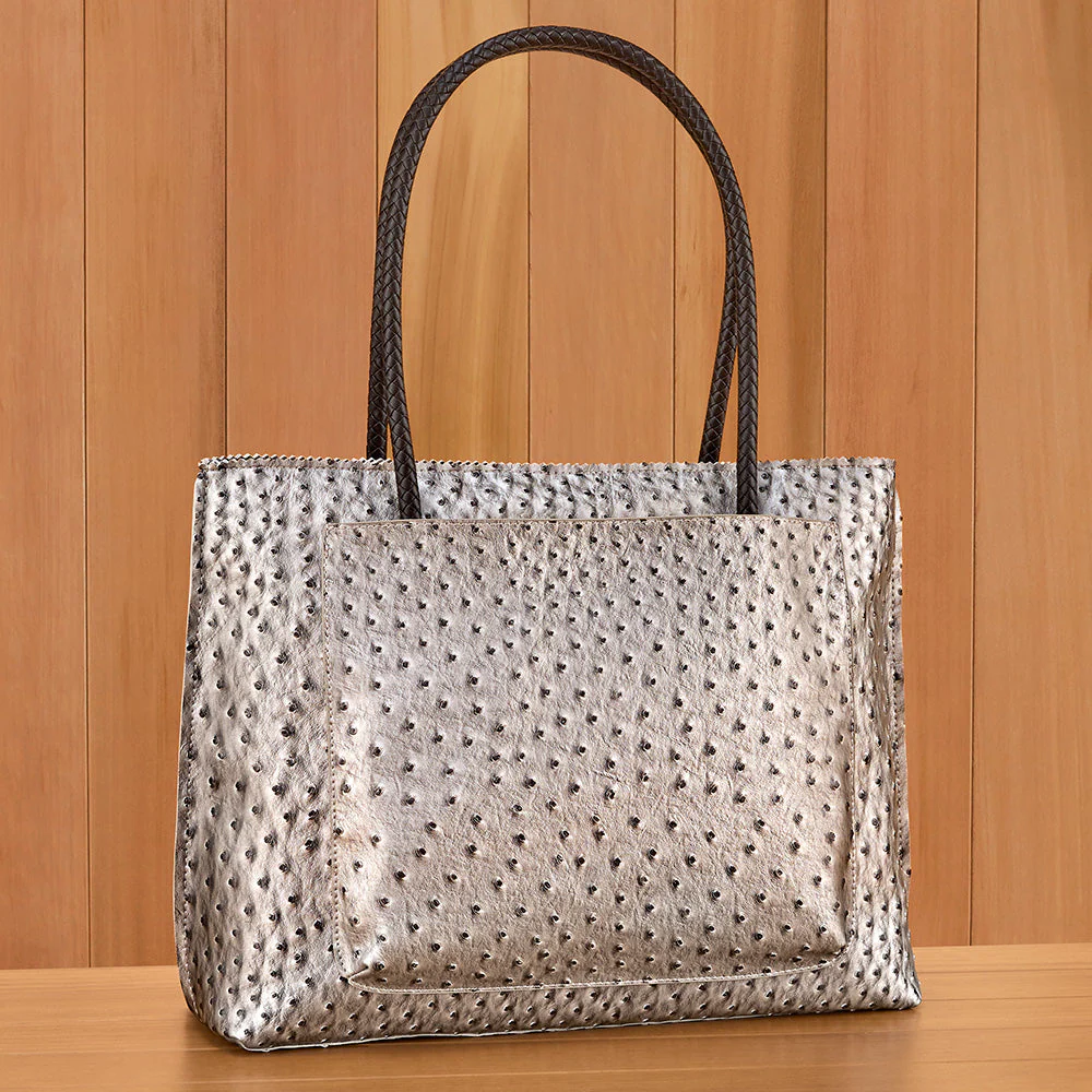 22 Tote Vegan Ostrich Leather Zip Tote Handbag with Pockets - Image 4