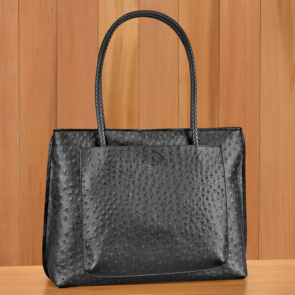 22 Tote Vegan Ostrich Leather Zip Tote Handbag with Pockets - Image 5