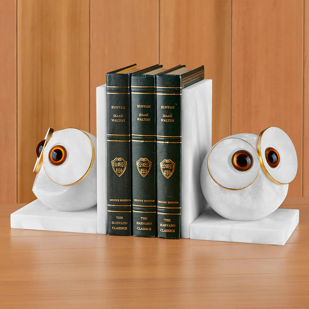 Alabaster Big-Eyed Owl Bookends - Image 2