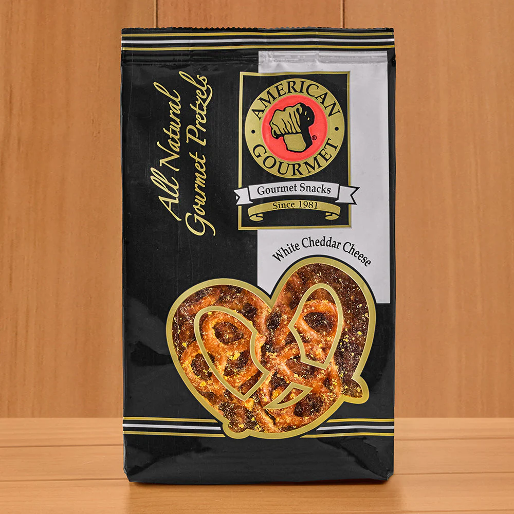 American Gourmet Mini Twist Pretzels, White Cheddar Cheese