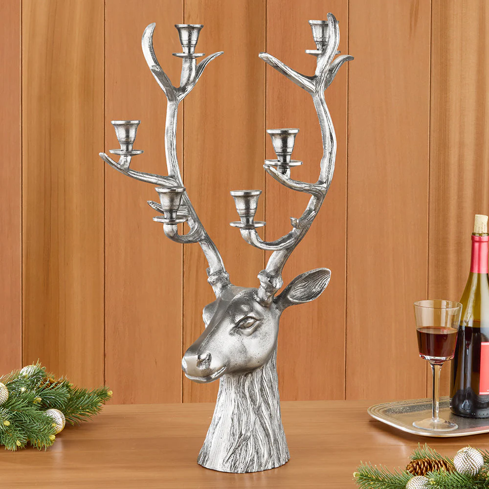 Antiqued Aluminum Stag Candelabra
