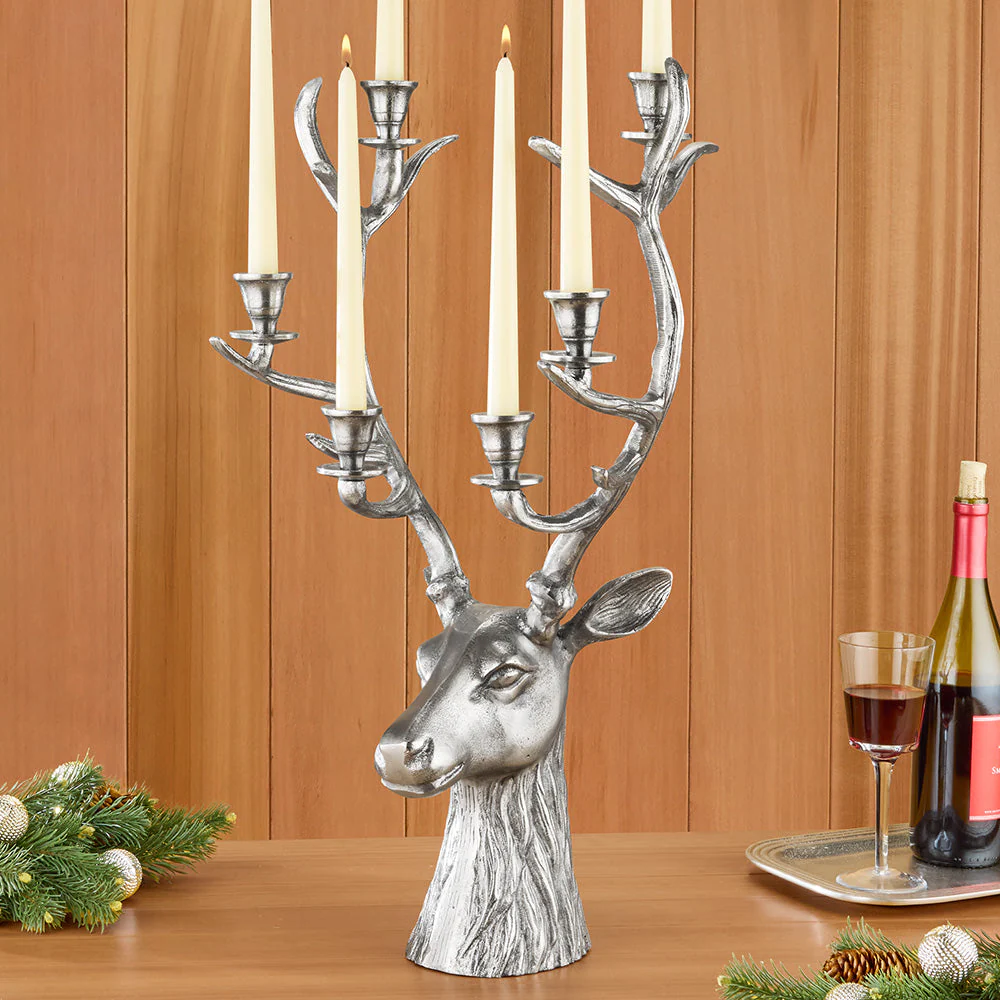 Antiqued Aluminum Stag Candelabra - Image 3