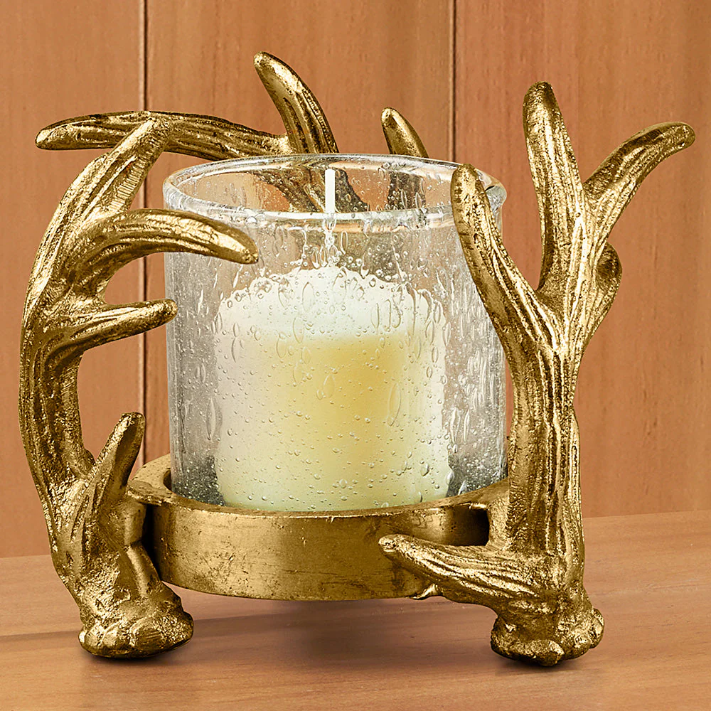 Antler Metal and Glass Hurricane Candleholder - Image 2