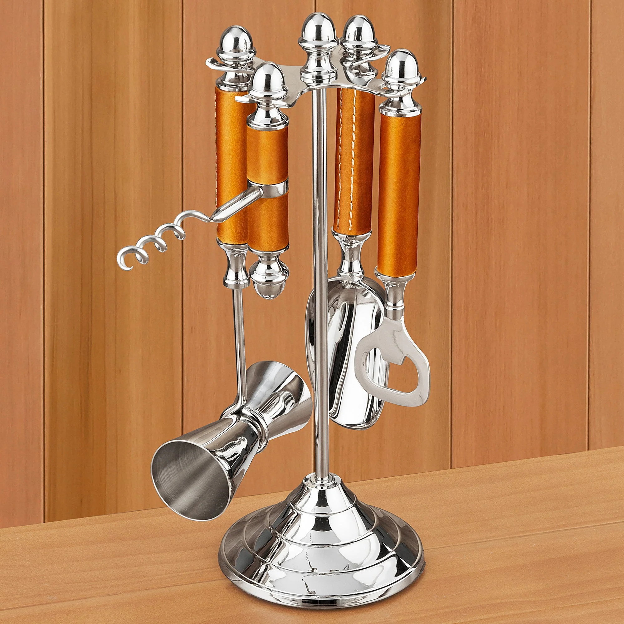 Bar Tool Set with Leather-Wrapped Handles - Image 2