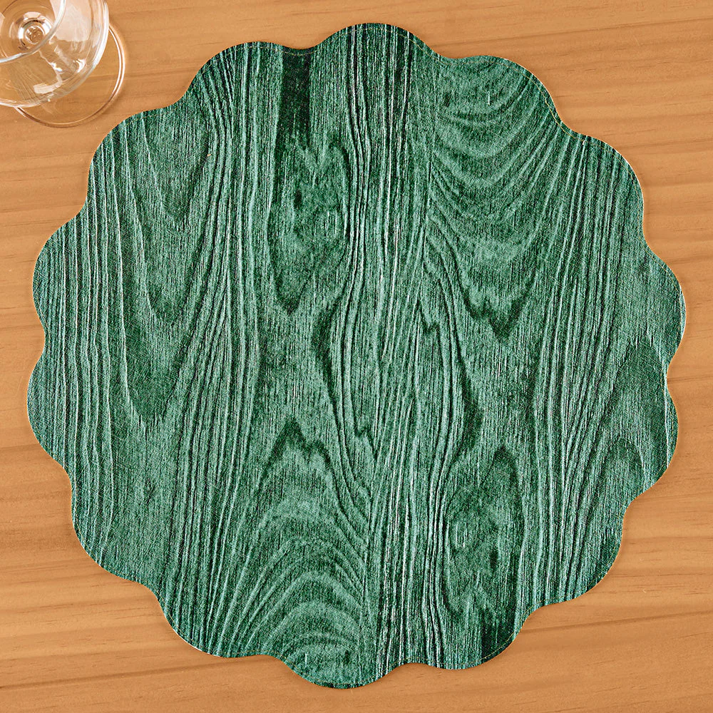 Beatriz Ball VIDA Reversible Round Vinyl Placemat, Fall Woodland Trees / Wood Grain - Image 2