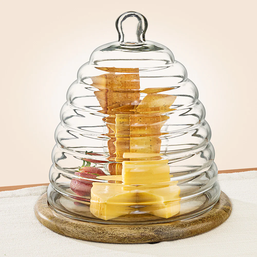 Beehive Cloche on Mango Wood Tray