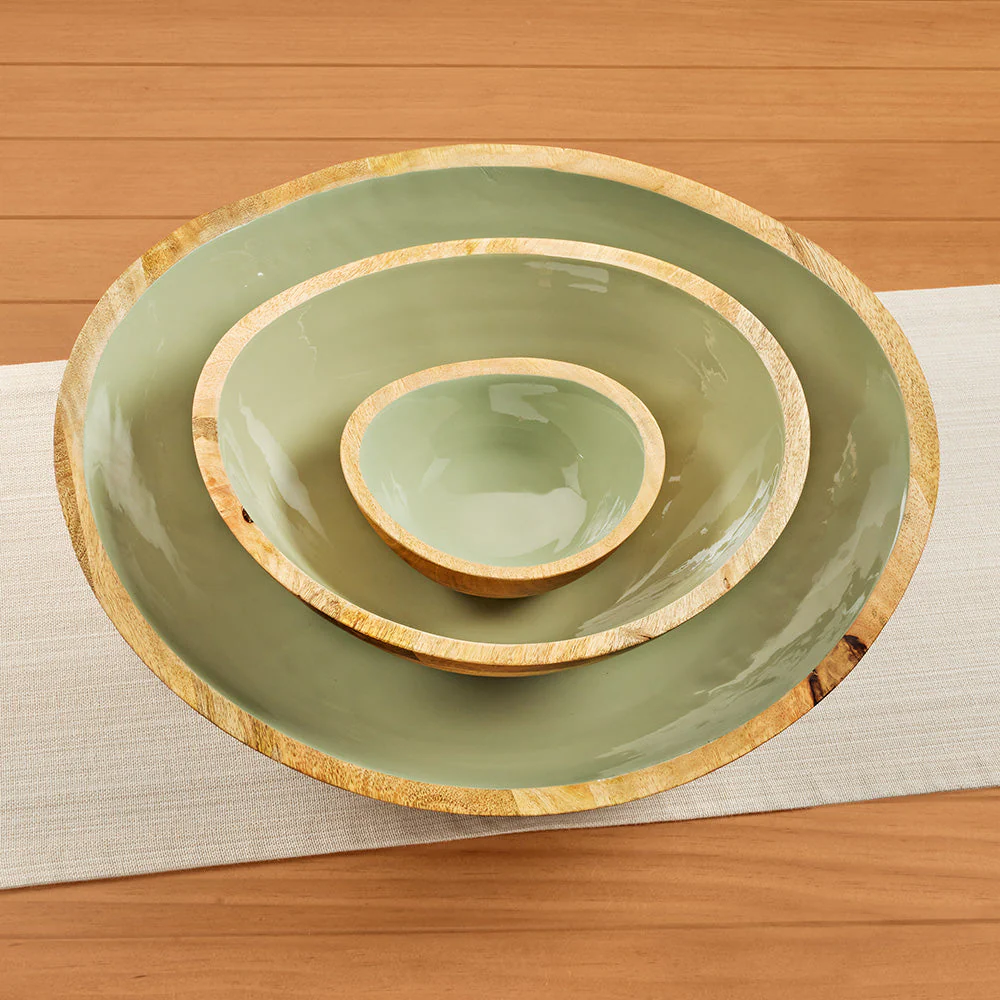 Be Home Madras Enameled Mango Serving Bowls, Sage - Image 5