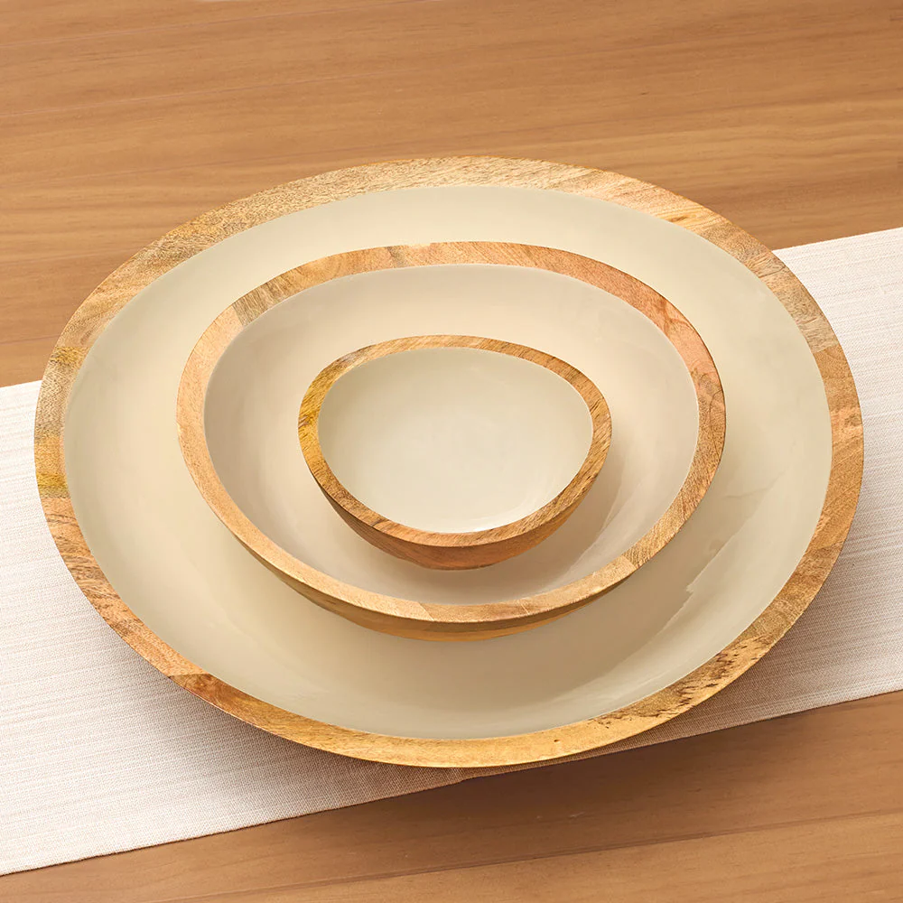 Be Home Madras Enameled Mango Serving Bowls, Taupe - Image 4