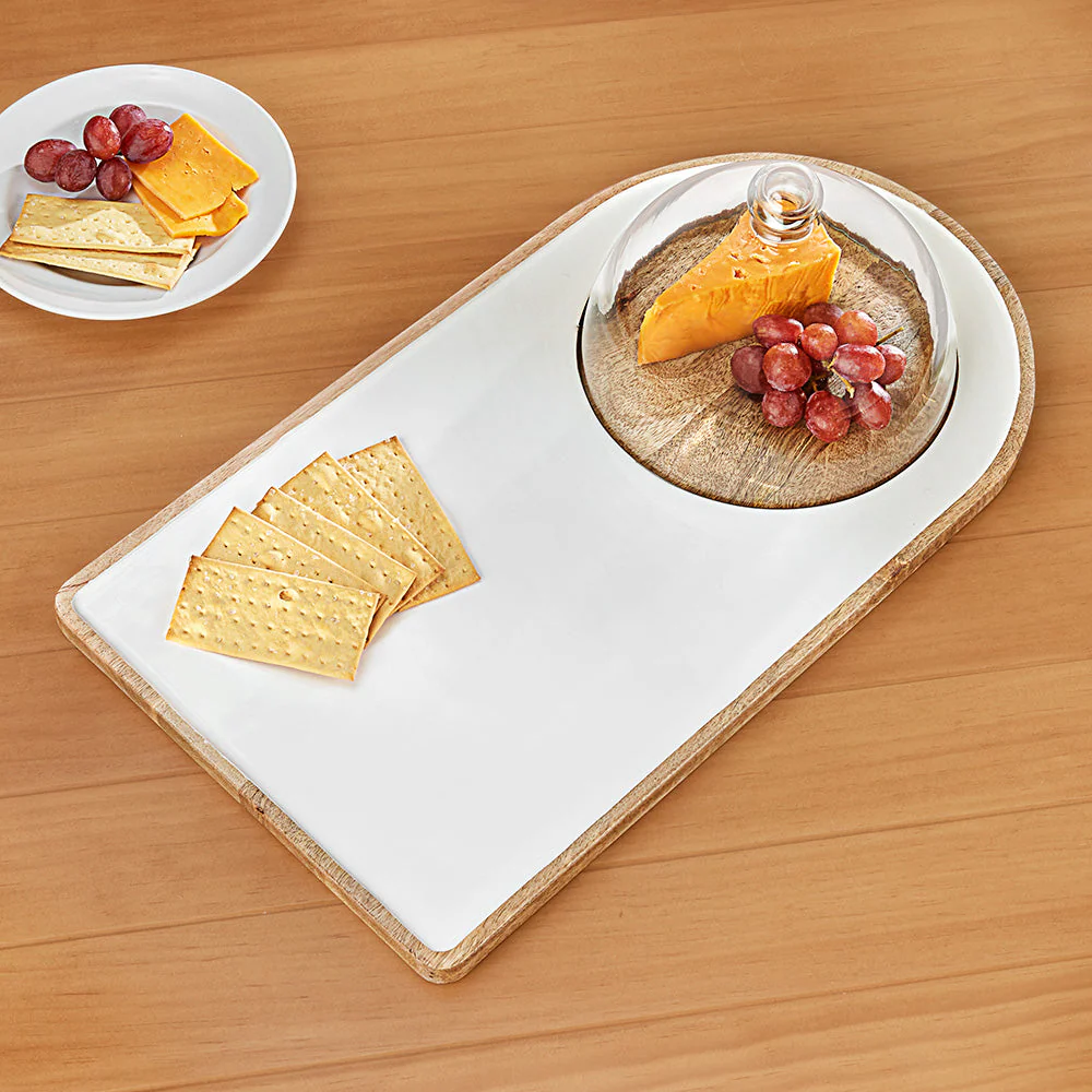 Be Home Madras Enameled Mango Serving Tray with Cloche - Image 2