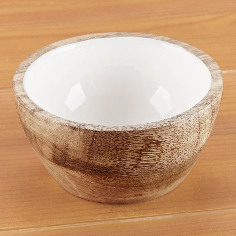 Be Home Round Mango Wood and Enamel Bowl - Image 3