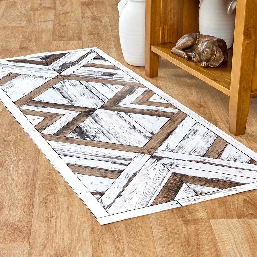Beija Flor Vinyl Floor Mat, White Barnwood Mosaic - Image 3