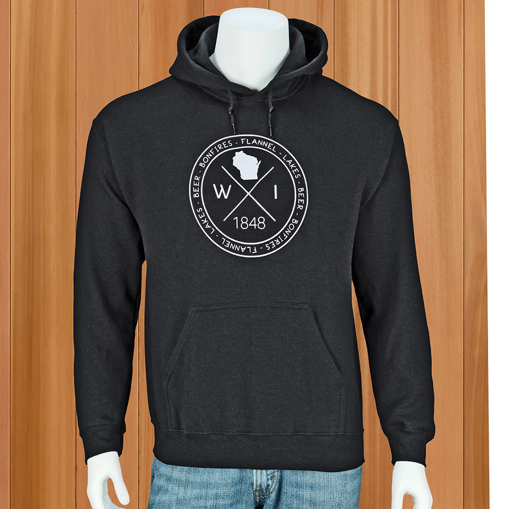 "Bonfires - Flannel - Lakes - Beer" Unisex Wisconsin Hoodie - Image 3