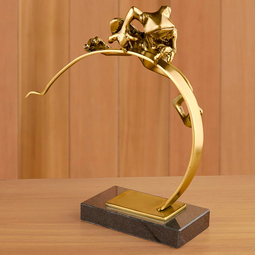 Brass Frog on Reed Sculpture - Image 2