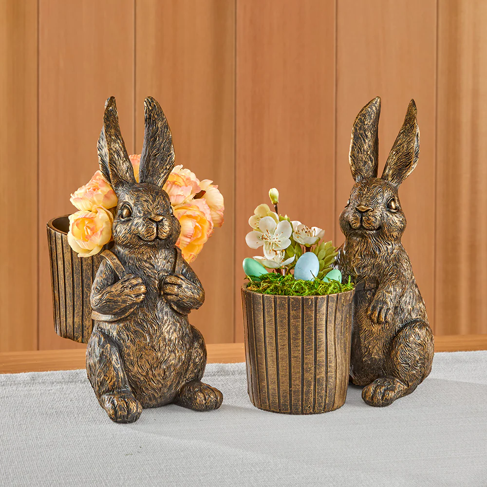 Bronze Bunny with Basket Figurine - Image 3