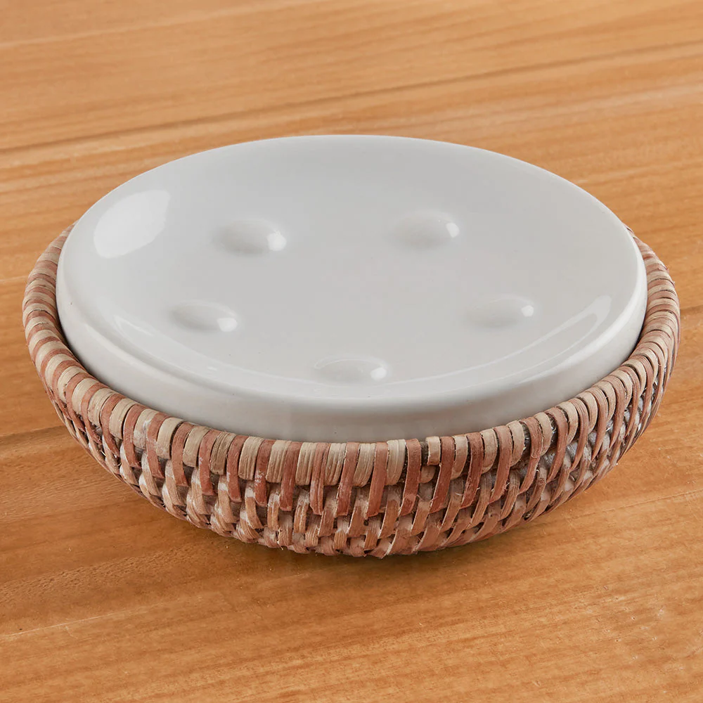 Burma Whitewashed Rattan Soap Dish - Image 2