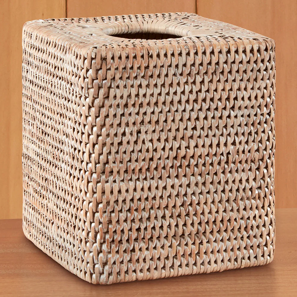 Burma Whitewashed Rattan Tissue Box Cover - Image 2