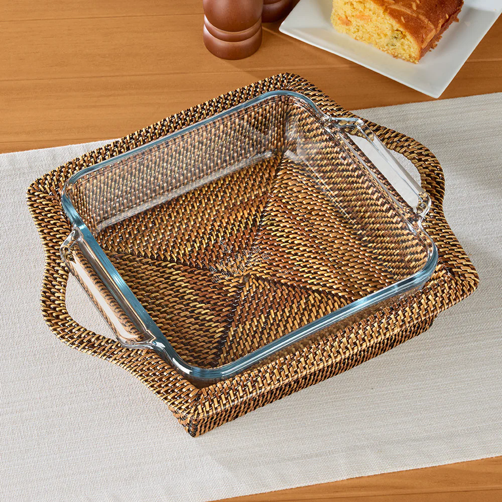 Calaisio Woven Casserole Holder with 2 qt. Baker, Square - Image 2