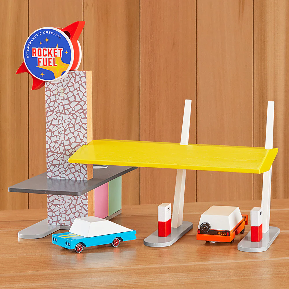 CANDYCAR® Rocket Fuel Station Wooden Toy Car Playset