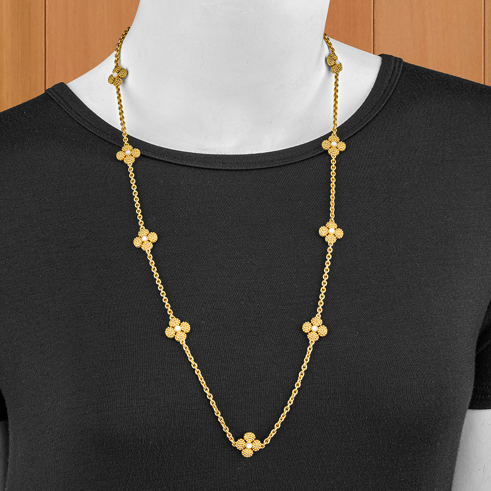 Capucine De Wulf Berry Clover Double-Sided Gold and Pearl Station Necklace - Image 2