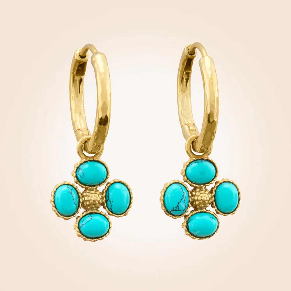 Capucine De Wulf Berry Clover Double-Sided Gold and Turquoise Charm Earrings