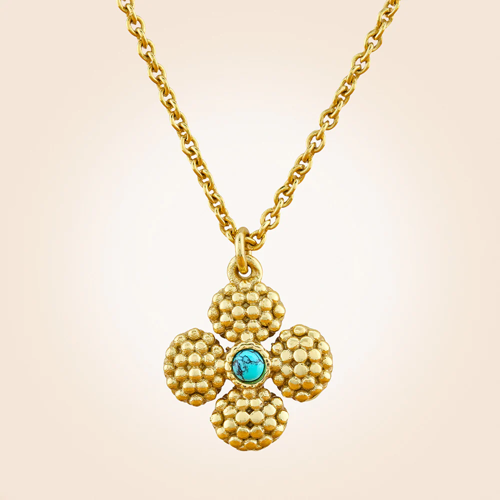 Capucine De Wulf Berry Clover Double-Sided Gold and Turquoise Charm Necklace - Image 2