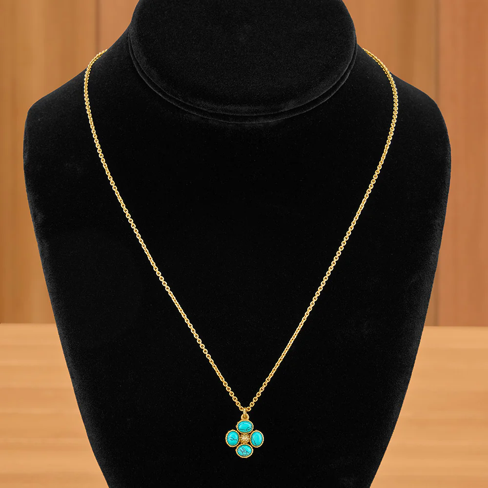 Capucine De Wulf Berry Clover Double-Sided Gold and Turquoise Charm Necklace - Image 3