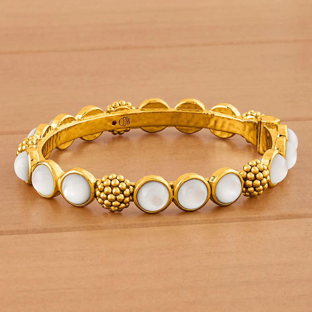 Capucine De Wulf Berry Gold and Pearl Hinged Bangle Bracelet