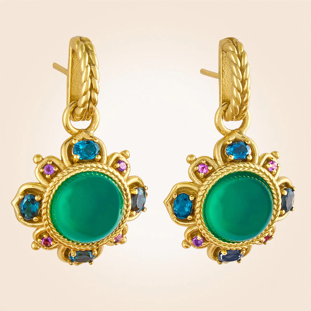 Capucine De Wulf Contessa Belle Nuit Gold and Gemstones Drop Stud Earrings