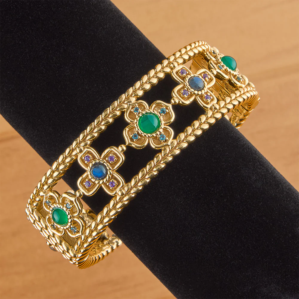 Capucine De Wulf Contessa Belle Nuit Gold and Gemstones Hinged Bangle Bracelet - Image 2