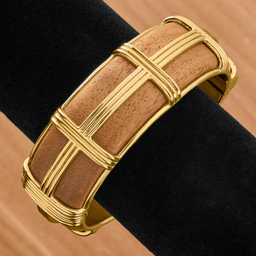 Capucine De Wulf Gaia Gold Cage and Wood Hinged Bangle Bracelet - Image 3