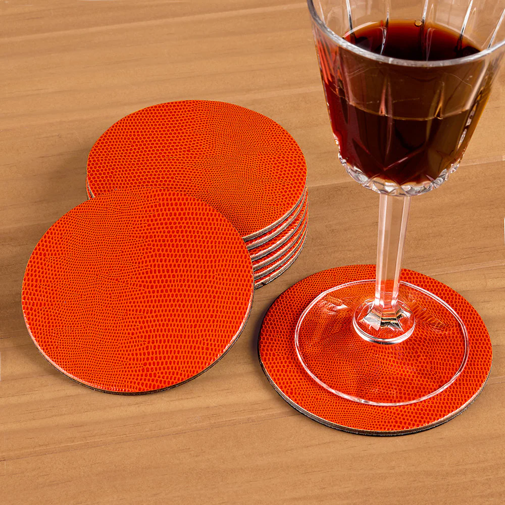 Caspari Lizard Felt-Backed Coaster Set, Round - Image 3