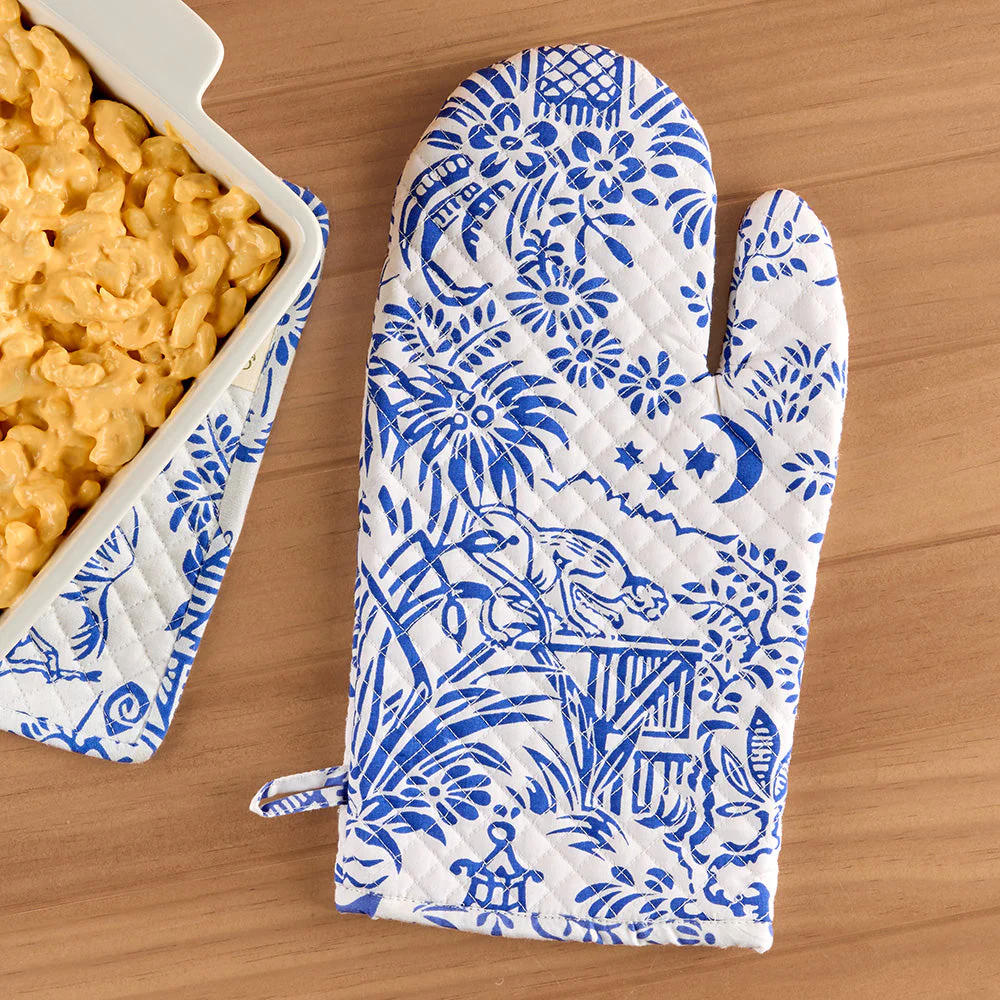 Caspari Oven Mitt/Potholder Set, Pagoda Blue - Image 2