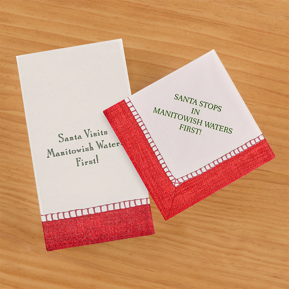 Caspari Paper Linen Christmas Napkins, Santa Stops in Manitowish Waters First