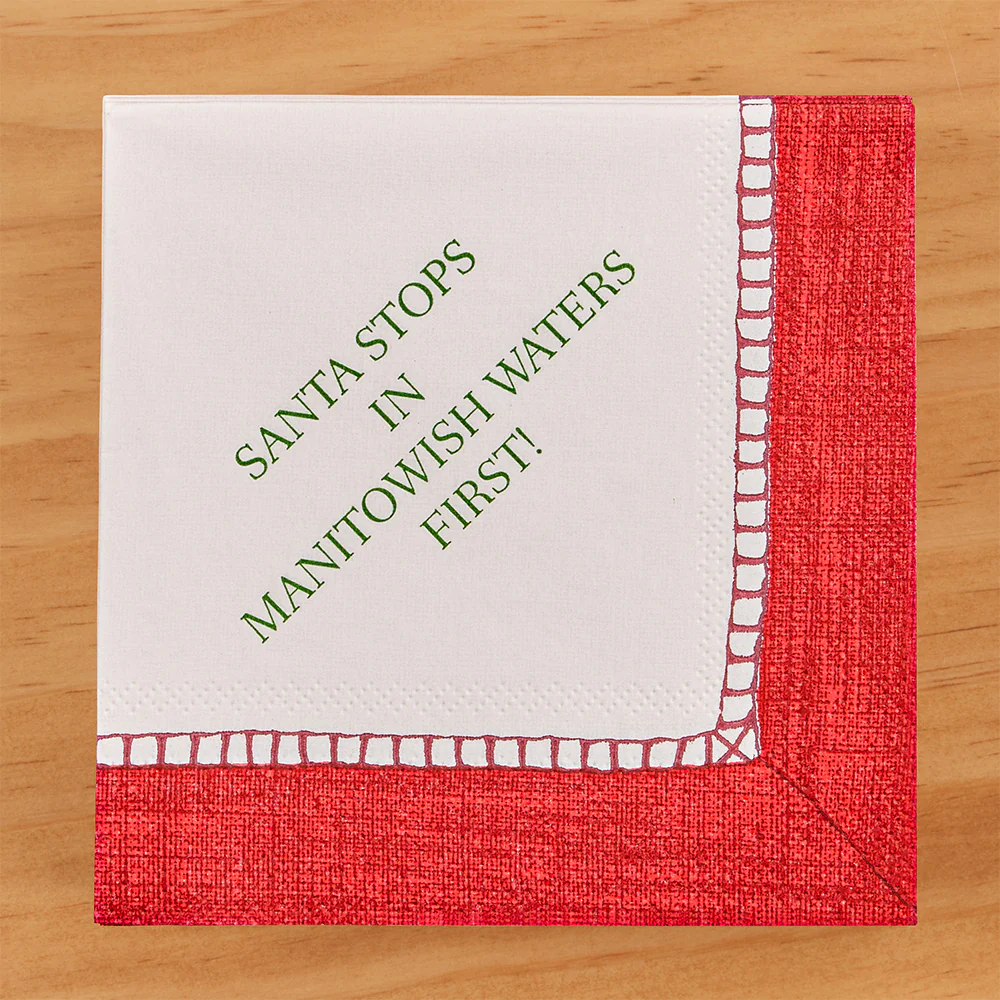 Caspari Paper Linen Christmas Napkins, Santa Stops in Manitowish Waters First - Image 2