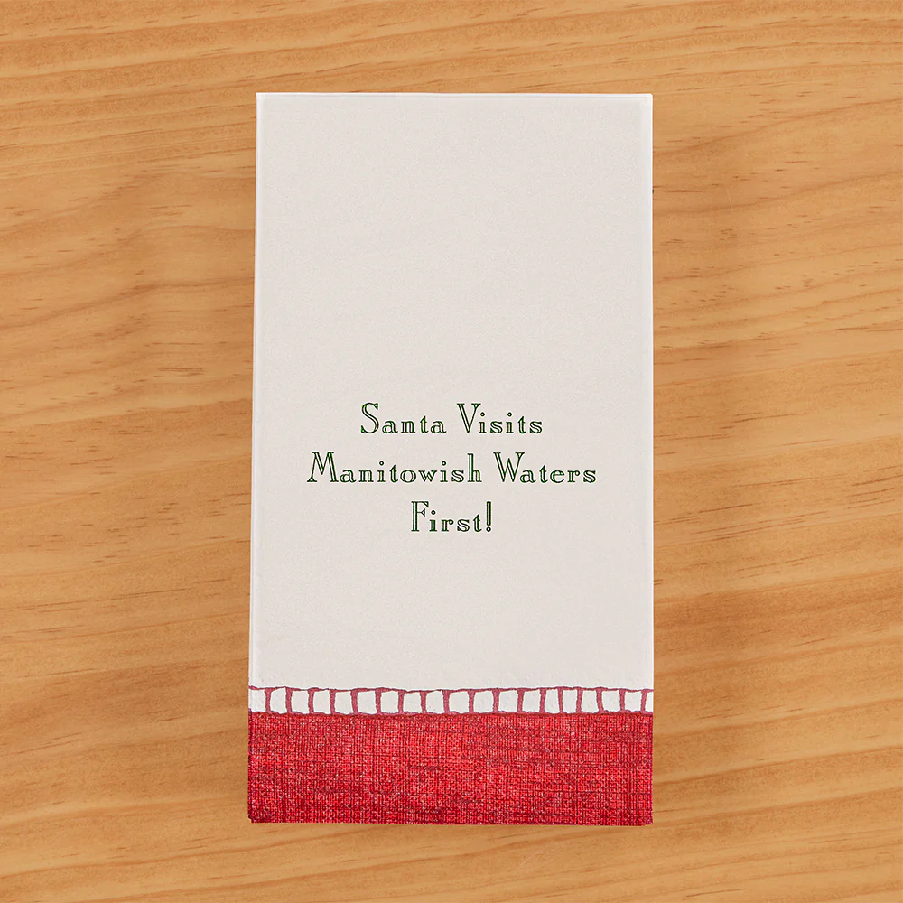 Caspari Paper Linen Christmas Napkins, Santa Stops in Manitowish Waters First - Image 3