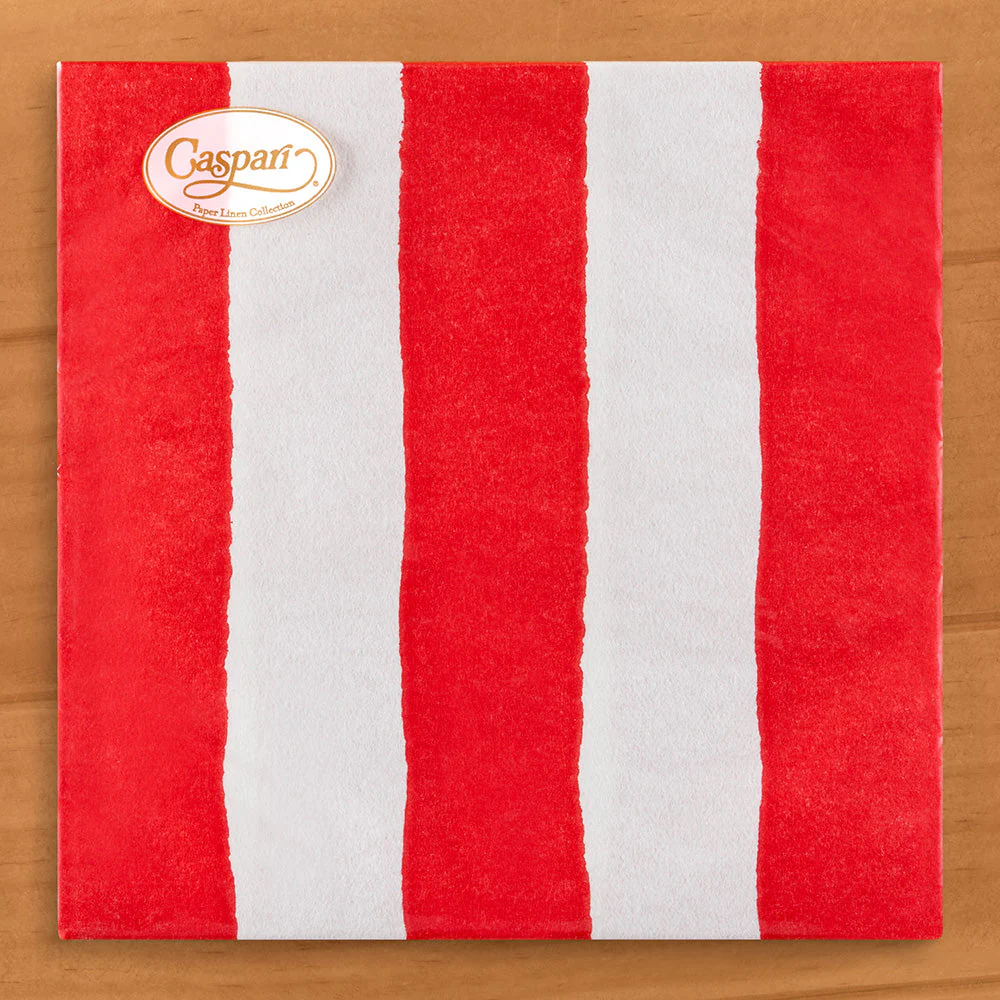 Caspari Paper Linen Napkins, Café Stripe in Red - Image 3