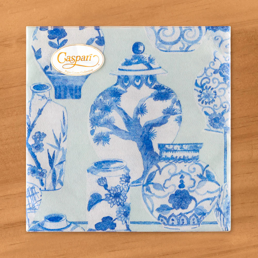 Caspari Paper Linen Napkins, Celadon Chinoiserie - Image 2