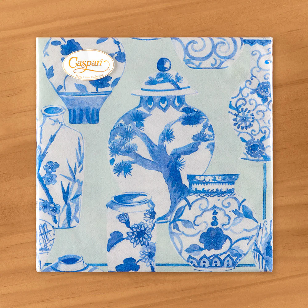 Caspari Paper Linen Napkins, Celadon Chinoiserie - Image 3