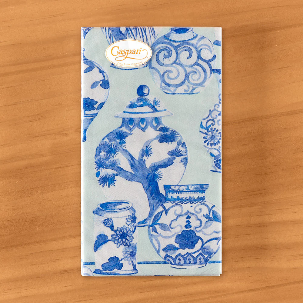 Caspari Paper Linen Napkins, Celadon Chinoiserie - Image 4