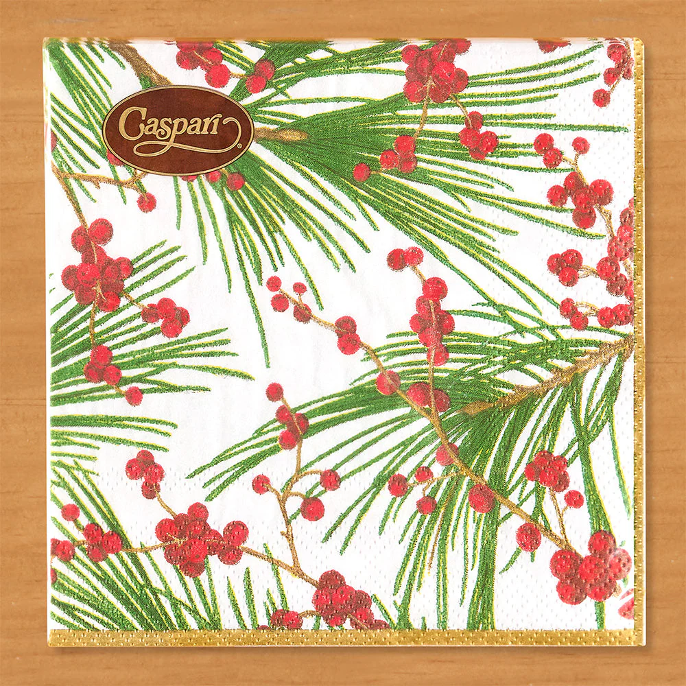 Caspari Paper Napkins, Berries & Pine - Image 2
