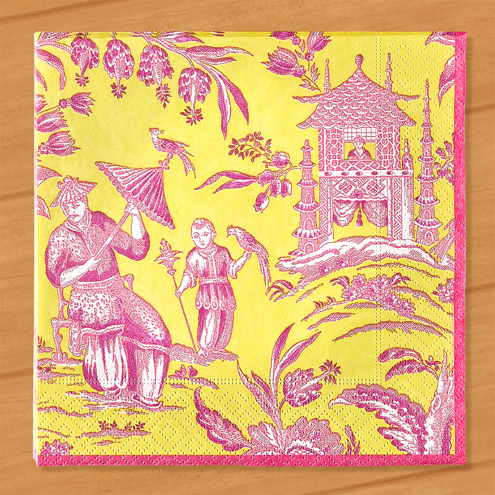 Caspari Paper Napkins, Chartreuse Silk Road Toile - Image 3