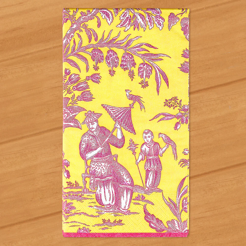 Caspari Paper Napkins, Chartreuse Silk Road Toile - Image 4