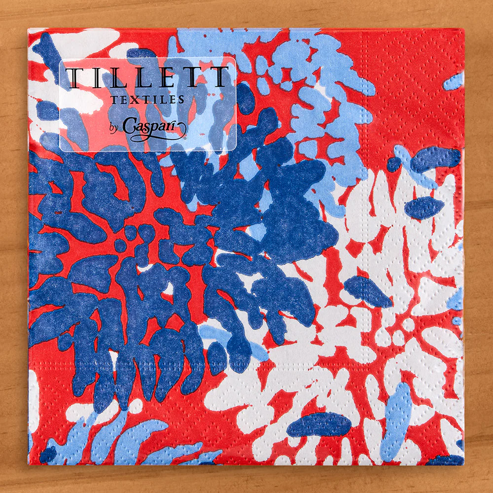 Caspari Paper Napkins, Chrysanthemum in Red, White & Blue - Image 2