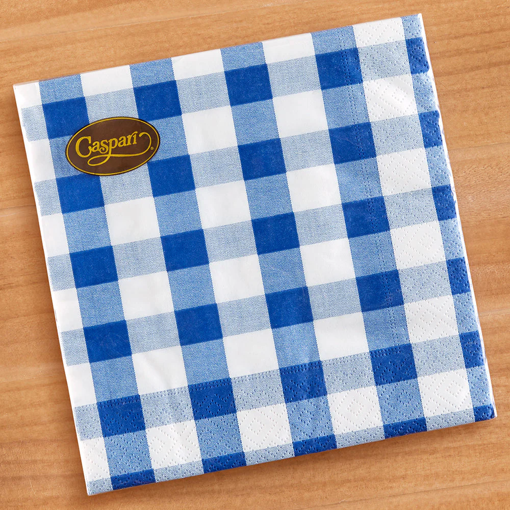 Caspari Paper Napkins, Gingham in Blue - Image 2