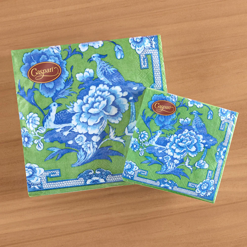 Caspari Paper Napkins, Green and Blue Chinoiserie