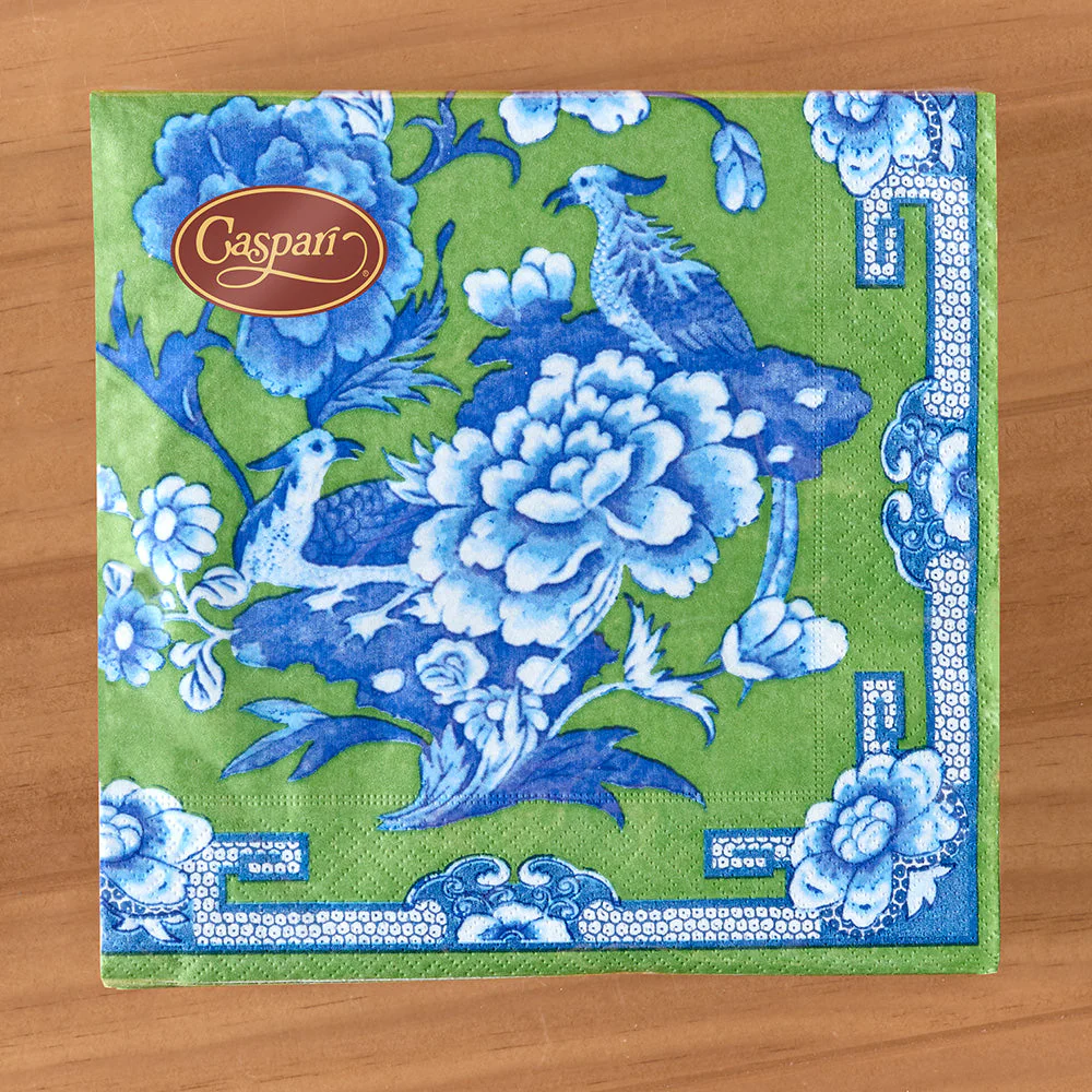 Caspari Paper Napkins, Green and Blue Chinoiserie - Image 3